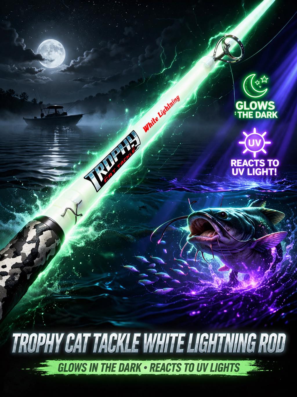 White Lightning 7'6" Spinning Catfish Rod | Trophy Cat Tackle